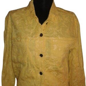 Chico's 0 cropped jacket Yellow Embroidered S 4 Pockets MOP Shell Buttons
